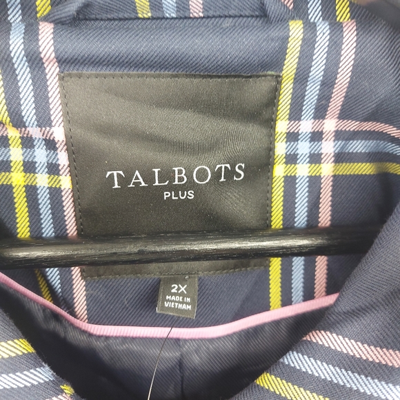 Talbots Plaid Navy A Line Trench Coat Size 2X - Picture 6 of 9